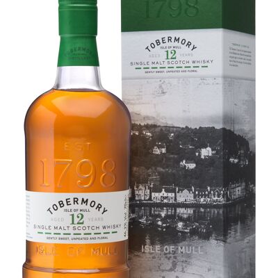TOBERMORY 12 Year Old - Single Malt Scotch Whiskey - Isle of Mull - 46.3% 70cl - With box