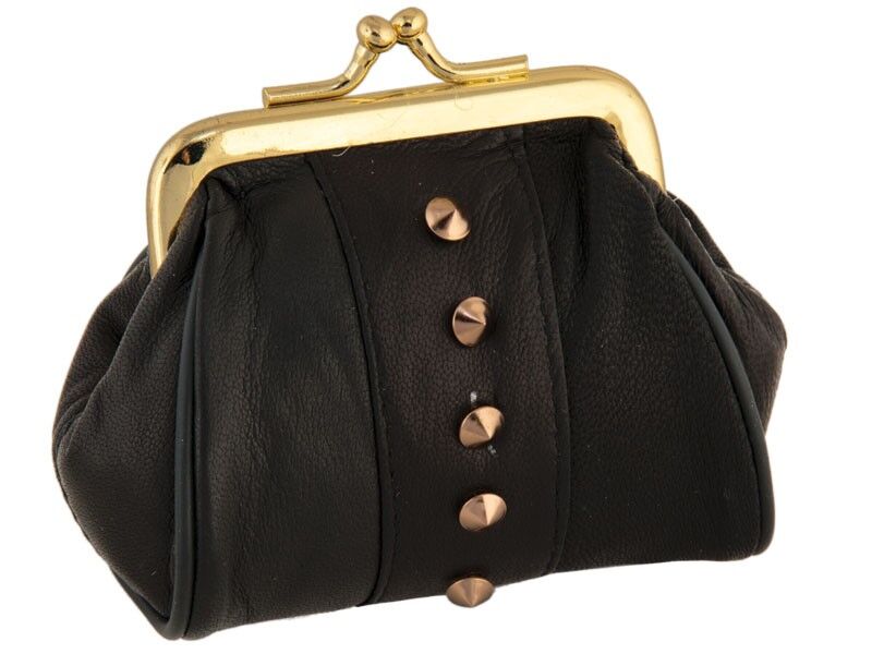 [ 93255-1 ] PORTAMONETE IN PELLE NERA CON STRUTTURA IN METALLO