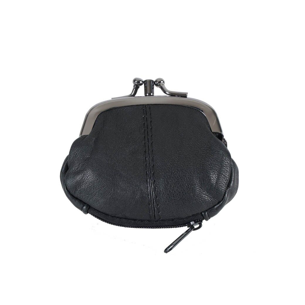 [ LK631 ] PORTAMONETE IN PELLE NERA CON STRUTTURA IN METALLO