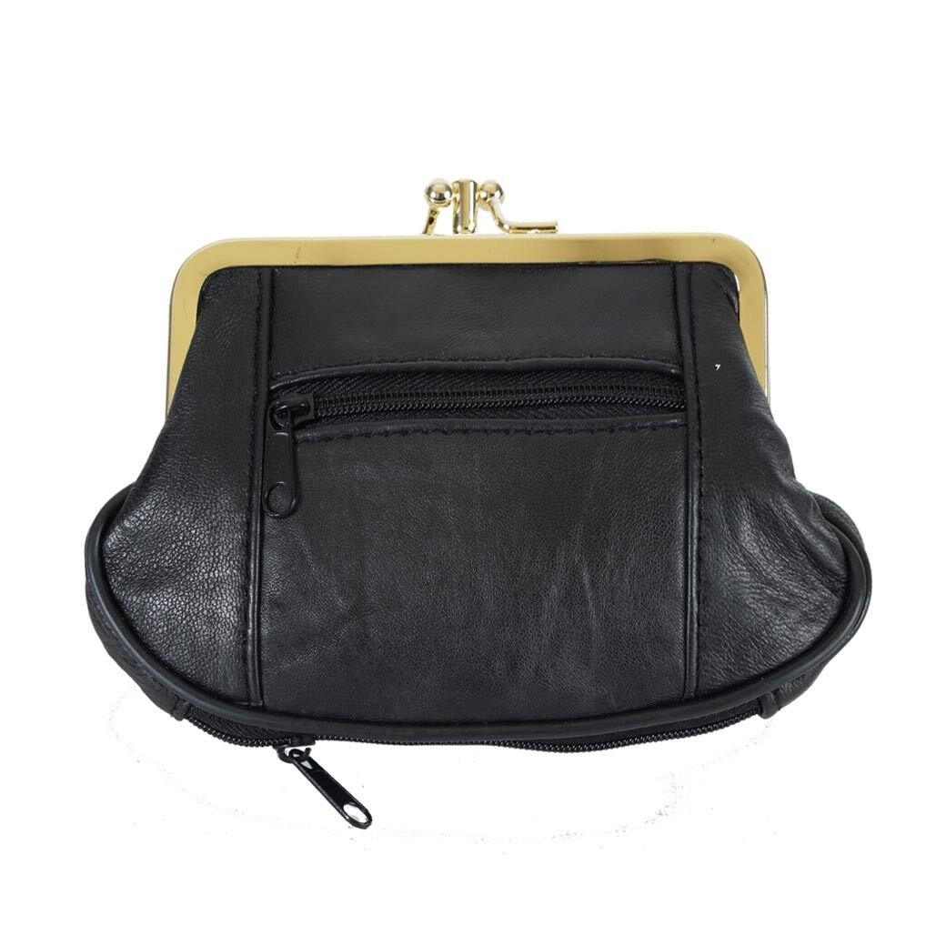 [ LKF626 ] PORTAMONETE IN PELLE NERA CON STRUTTURA IN METALLO