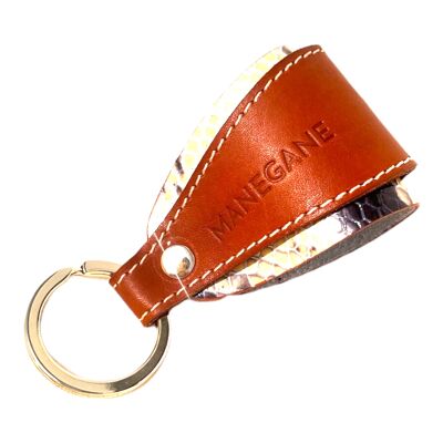 Cream python effect key ring