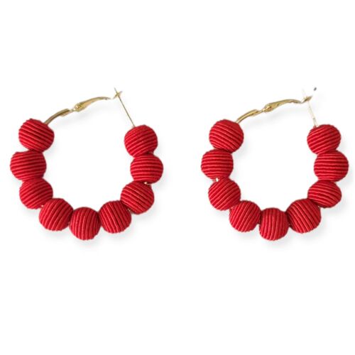 Small Red Woven Ball Hoop Earrings