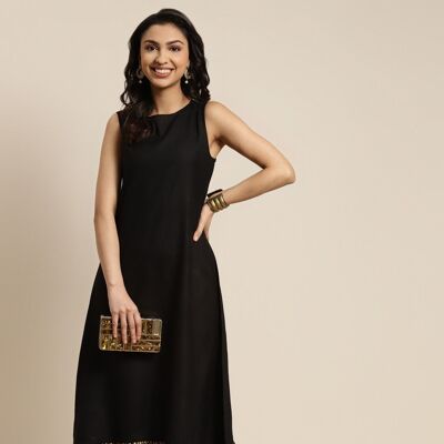 Damen Schwarzes Kleid mit Foliendruck und Elefantenrand - Nesavaali London