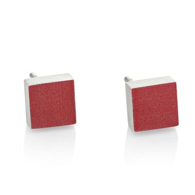 Orecchini A Bottone Piccolo Quadrato Diversi Colori O37 - Rosso