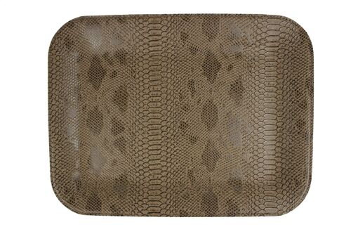Tablett flach Reptilprint braun