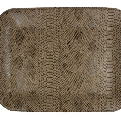 Tray flat L crocodile print brown