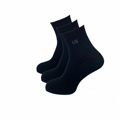 Quarter Socken mit breitem Bund, 3er Pack, schwarz