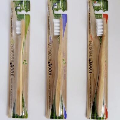 Spazzolino da denti in bambù Manico sottile Tree Treasure SOFT - confezione verde