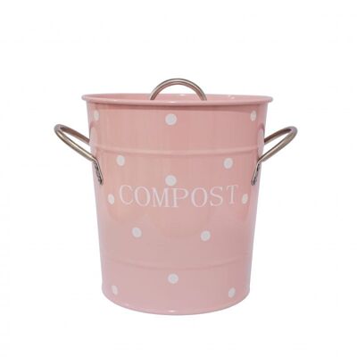 Cubo de compostaje rosa lunares blancos 21x19 cm