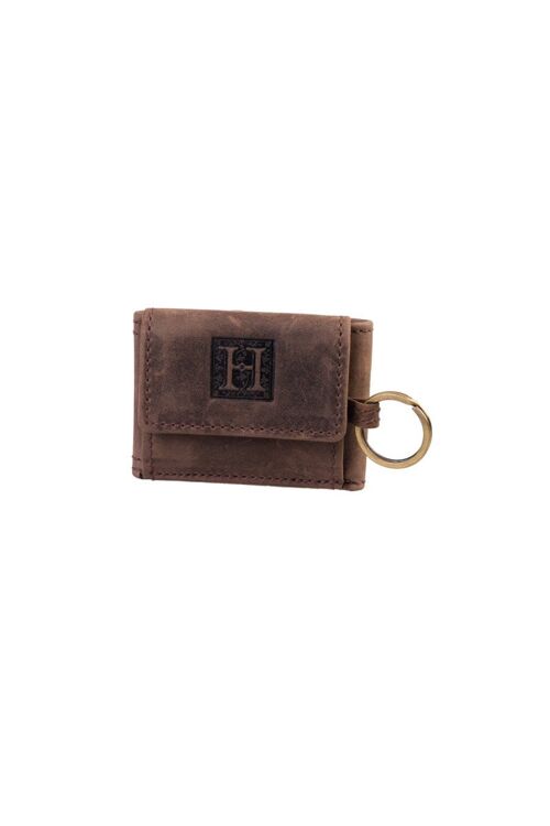 Leather brown small wallet with ring