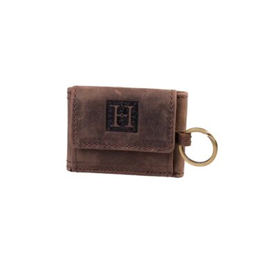 Leather brown small wallet with ring