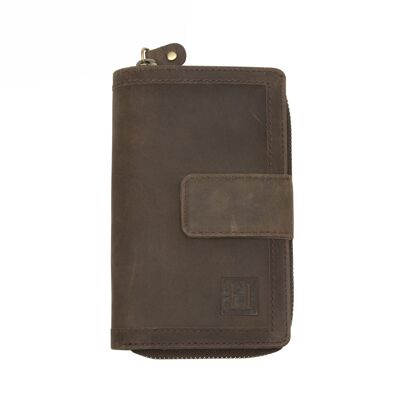 Cartera boton piel marron