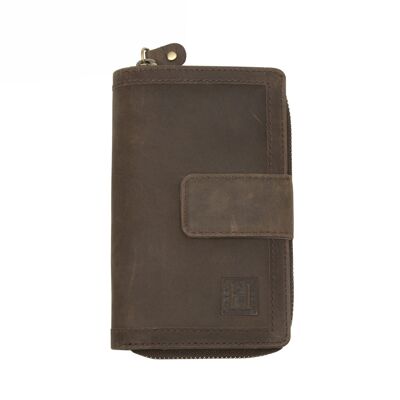 Leather brown wallet button