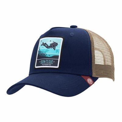 8433856070033 - Trucker Cap Born to Scuba Dive Blue The Indian Face for men and women