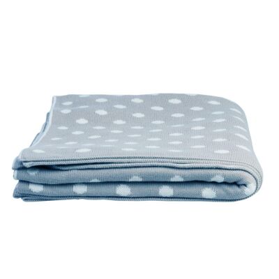 Plaid tricot pois bleu pastel 125x150 cm