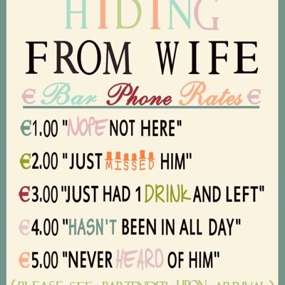 Metal sign Hiding from wife 30x26 cm