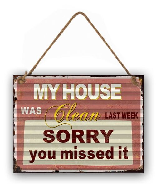 Metal sign with rope My house 28x40 cm