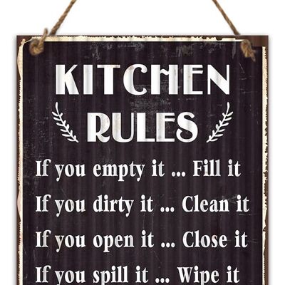 Metal sign with rope Kitchen rules 28x40 cm