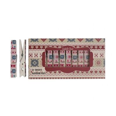 Wooden pegs set Hygge Holidays 12 psc in box Isabelle Rose