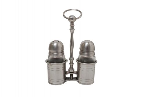 Silver brass salt and pepper set with stand 10x19 cm Isabelle Rose