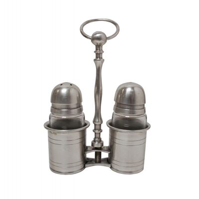 Silver brass salt and pepper set with stand 10x19 cm Isabelle Rose
