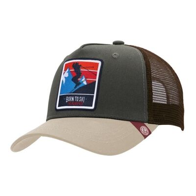 8433856070101 - Born to Ski Green The Indian Face Trucker Cap for men and women