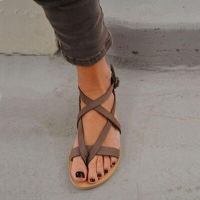 Crossover Strappy Roman Sandals Brown