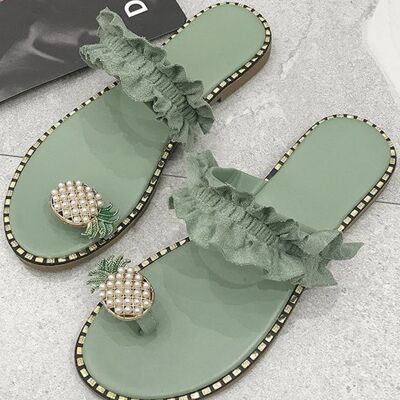Pineapple Clip Toe Flat Round Toe Sandals Green