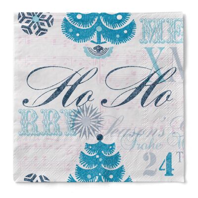 Napkin Xmas-Greetings in turquoise made of tissue 33 x 33 cm, 20 pieces