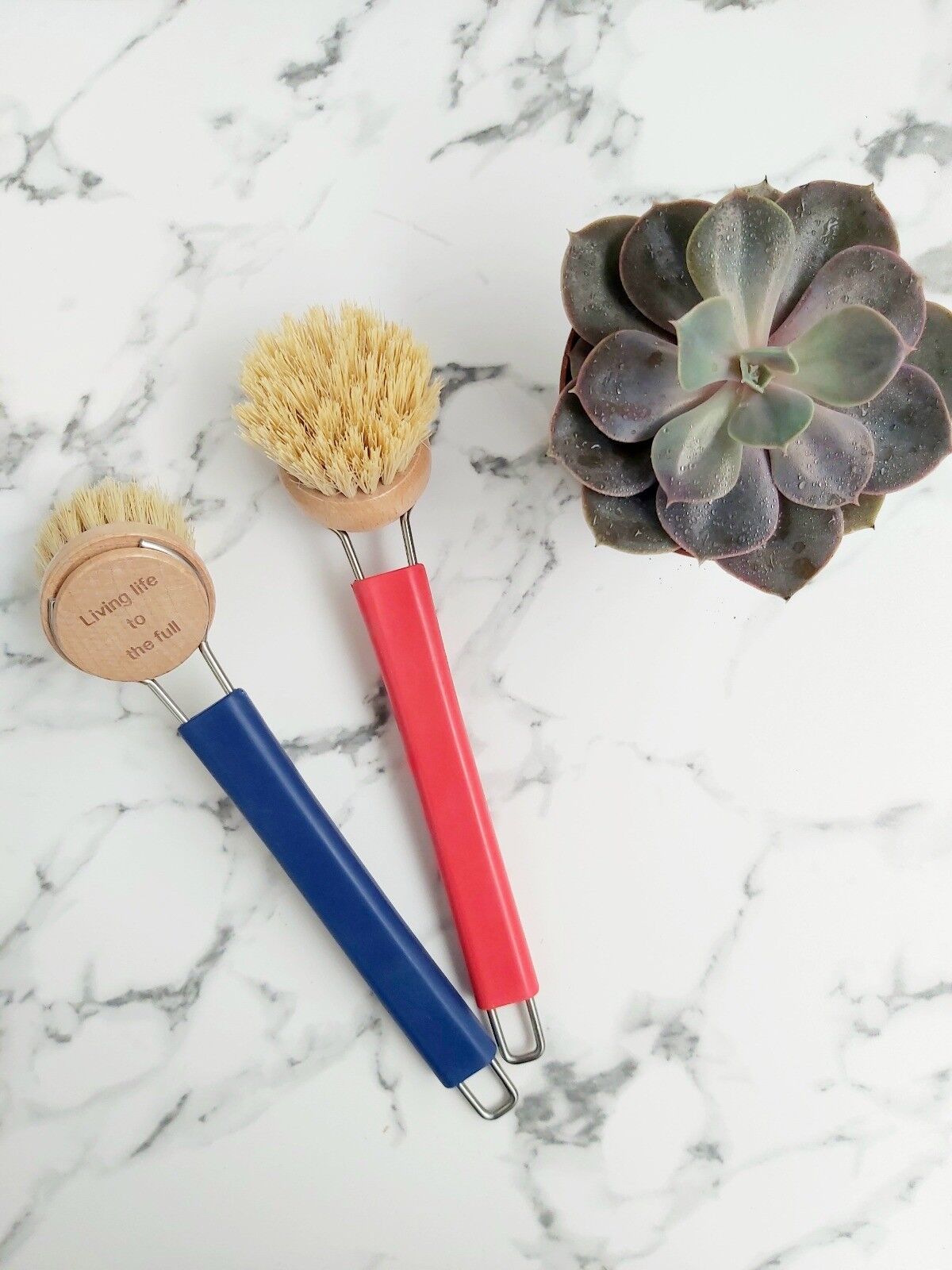 Dish Washing Wooden Brush - Silicone Handle - Red