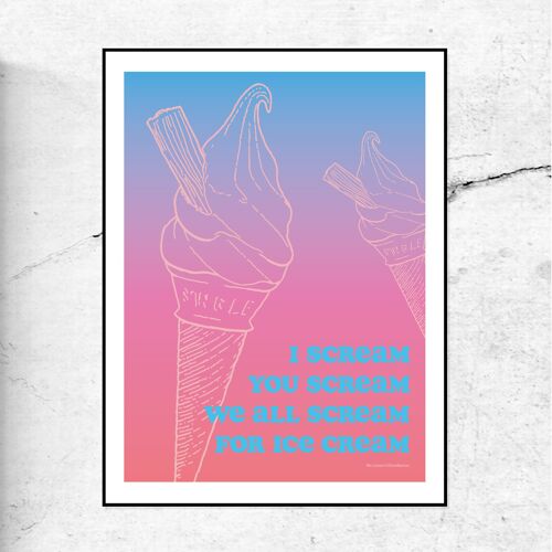 Ice cream print - i scream, you scream, we all scream for ice cream - blue & pink