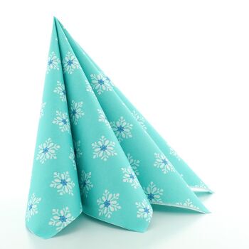 Serviette de table Flocons de neige bleu turquoise en Linclass® Airlaid 40 x 40 cm, 12 pièces 2