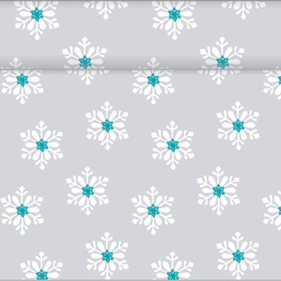 Tischläufer Snowflakes in Silber-Türkis aus Linclass® Airlaid 40cm x 4,80 m, 1 Stück
