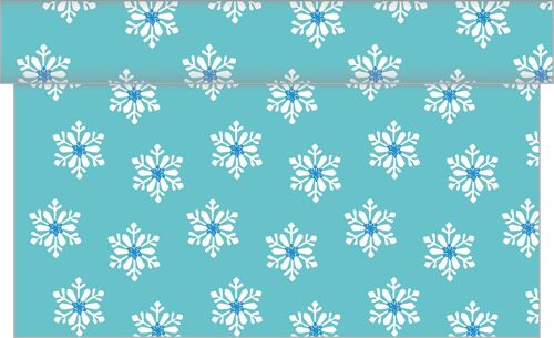 Tischläufer Snowflakes in Türkis-Blau aus Linclass® Airlaid 40 cm x 4,80 m, 1 Stück