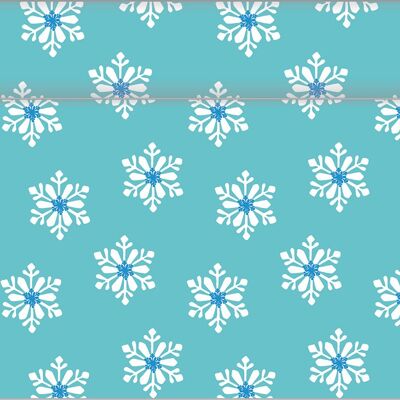 Table runner Snowflakes in turquoise blue made of Linclass® Airlaid 40 cm x 4.80 m, 1 piece