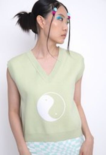 Gilet en tricot vert Yin Yang 1