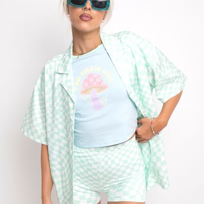 Green Checkerboard Oversized Collard Shirt