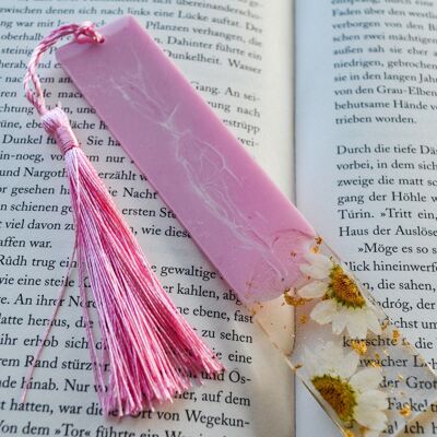 Lesezeichen in Pastell mit echten Blüten & Goldflocken - Rosa - Goldflocken