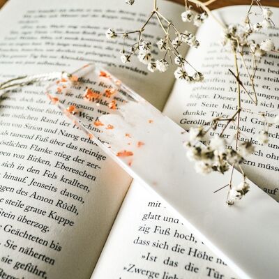 Lesezeichen in weiß mit Kupferflocken, Personalisierbar, mit Name, persönliches Gastgeschenk Hochzeit, individuelles Geschenk, Bücher