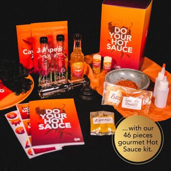 Do Your Hot Sauce l Kit de bricolage pour adultes I Kit de préparation de sauce piquante l Coffret cadeau cool pour anniversaire, anniversaire, fête des pères - Set gourmand - Épicé - Piment - 1