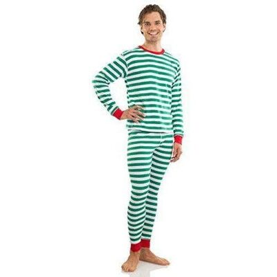 Adult Unisex Green & White Stripe Pajama Set Cotton