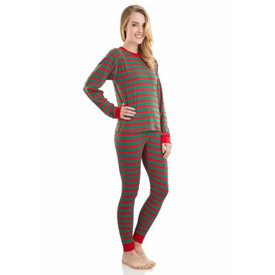 Adult Unisex Red & Green Stripe Pajama Set Cotton