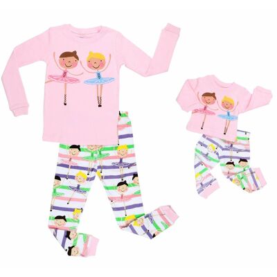 Ballerina Matching Girl & Doll 2 Piece Pyjamas Set Cotton