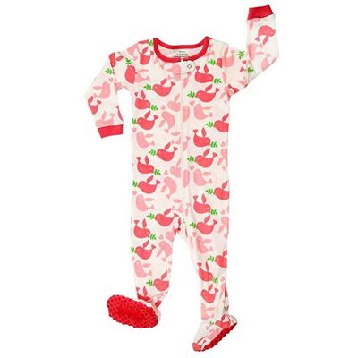 Birds Girl's Footed Onesies Cotton Pyjama