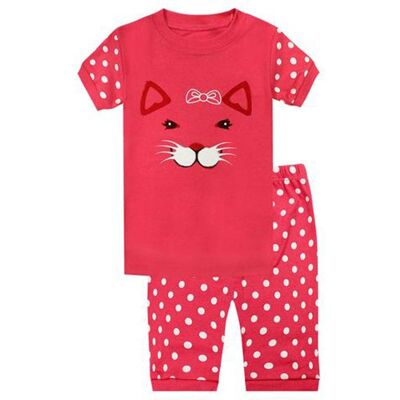 Cat Face Girls Shorts 2 Piece Pyjamas Set Cotton