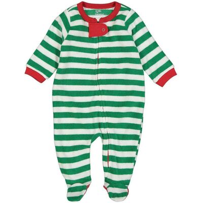 Christmas Striped Unisex Green And White Footed Onesies Fleece Pyjama