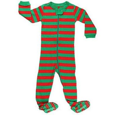 Christmas Striped Unisex Red  And Green Footed Onesies Cotton Pyjama