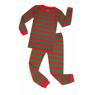 Christmas Striped Unisex Red And Green 2 Piece Pyjamas Set Cotton