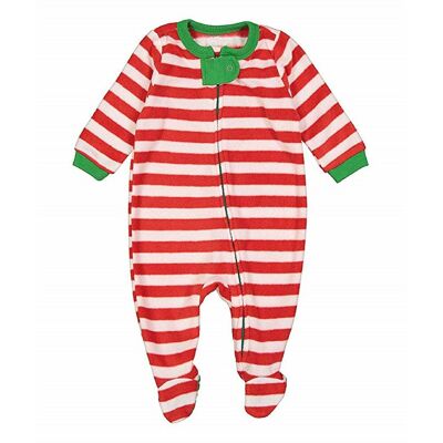 Christmas Striped Unisex Red And White Footed Onesies Fleece Pyjama