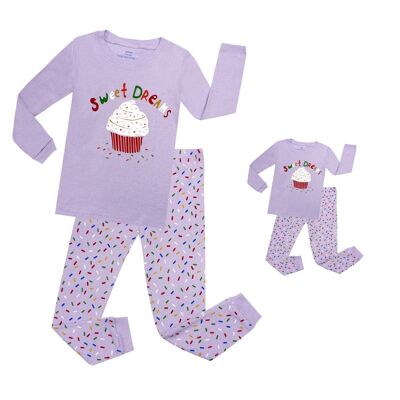 Cupcake Matching Girl & Doll 2 Piece Pyjamas Set Cotton